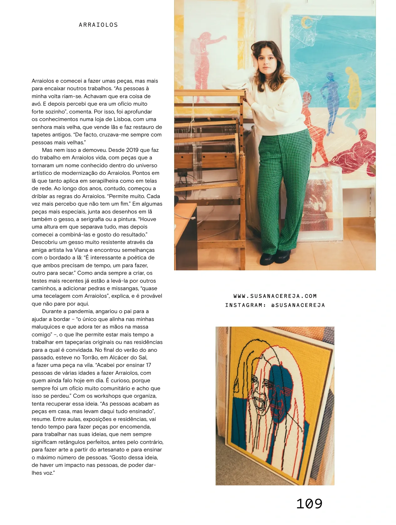 Segunda página da PRIMA Magazine do artigo sobre Susana Cereja e o ponto de Arraiolos contemporâneo.