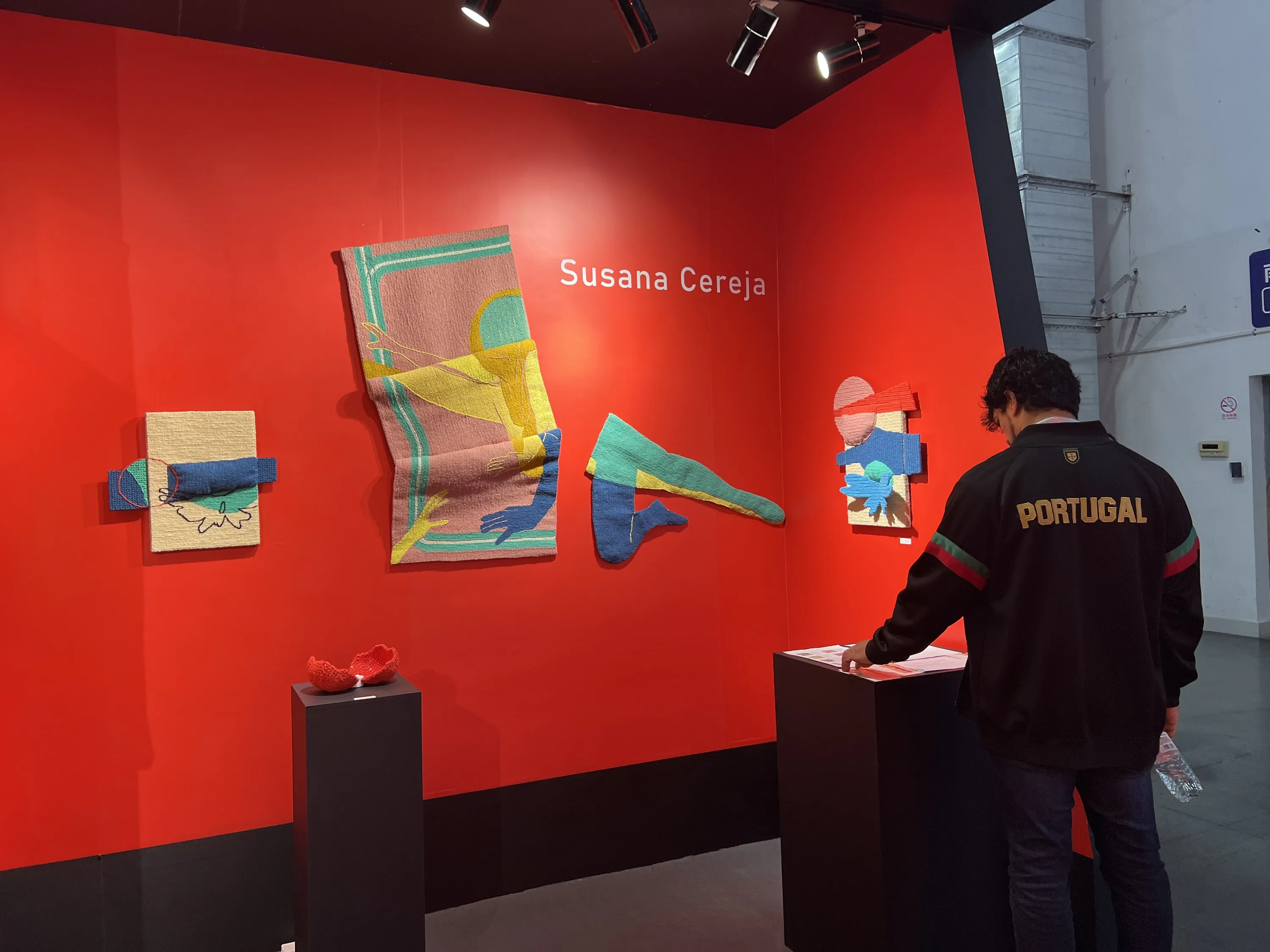 Visitor viewing Susana Cereja's works in Hangzhou
