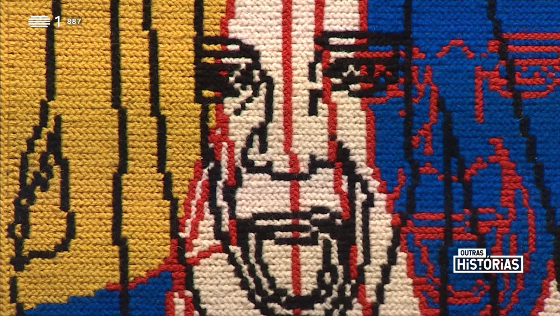 Detail of a figurative Arraiolos tapestry shown in the Outras Histórias report.