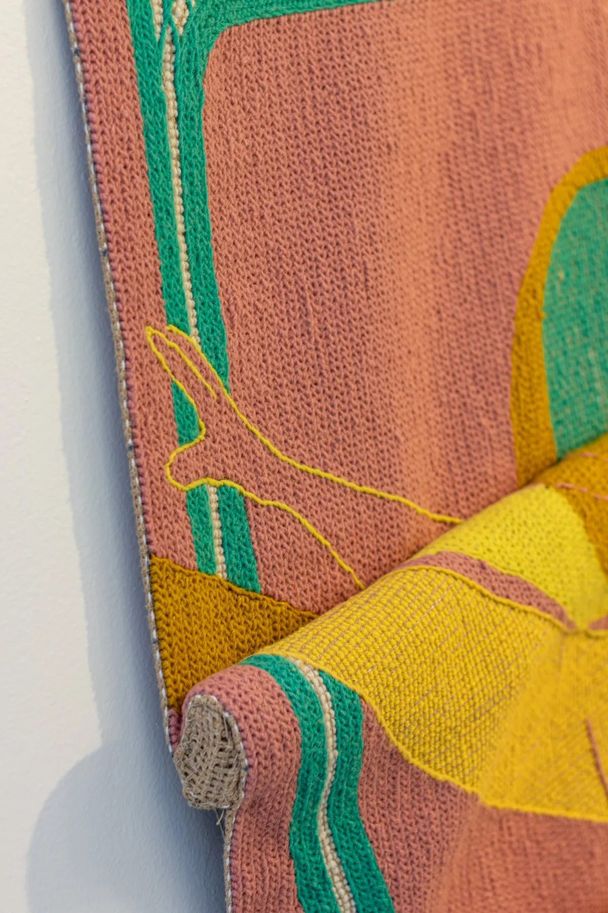 Detail of the layered tapestry surface in HIDE & SEEK by Susana Cereja