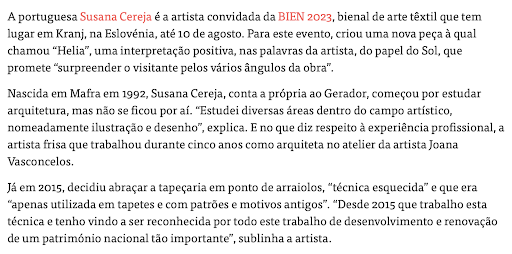 PORTUGUESA É ARTISTA CONVIDADA DA BIENAL DE ARTE TÊXTIL DA ESLOVÉNIA — 2
